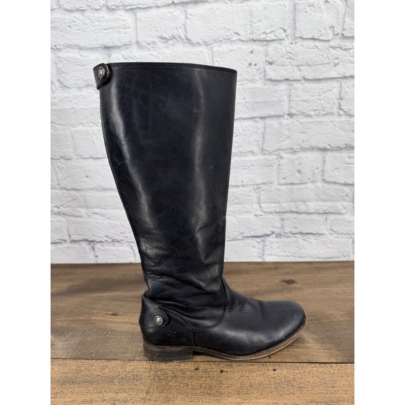 Frye Women's Black Leather Button Back Zip Riding Boots Extended Calf Size 7B - Picture 14 of 16